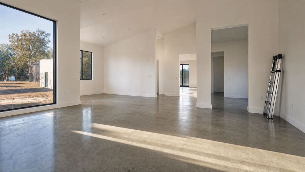 A newly finished interior swept dust-free after construction