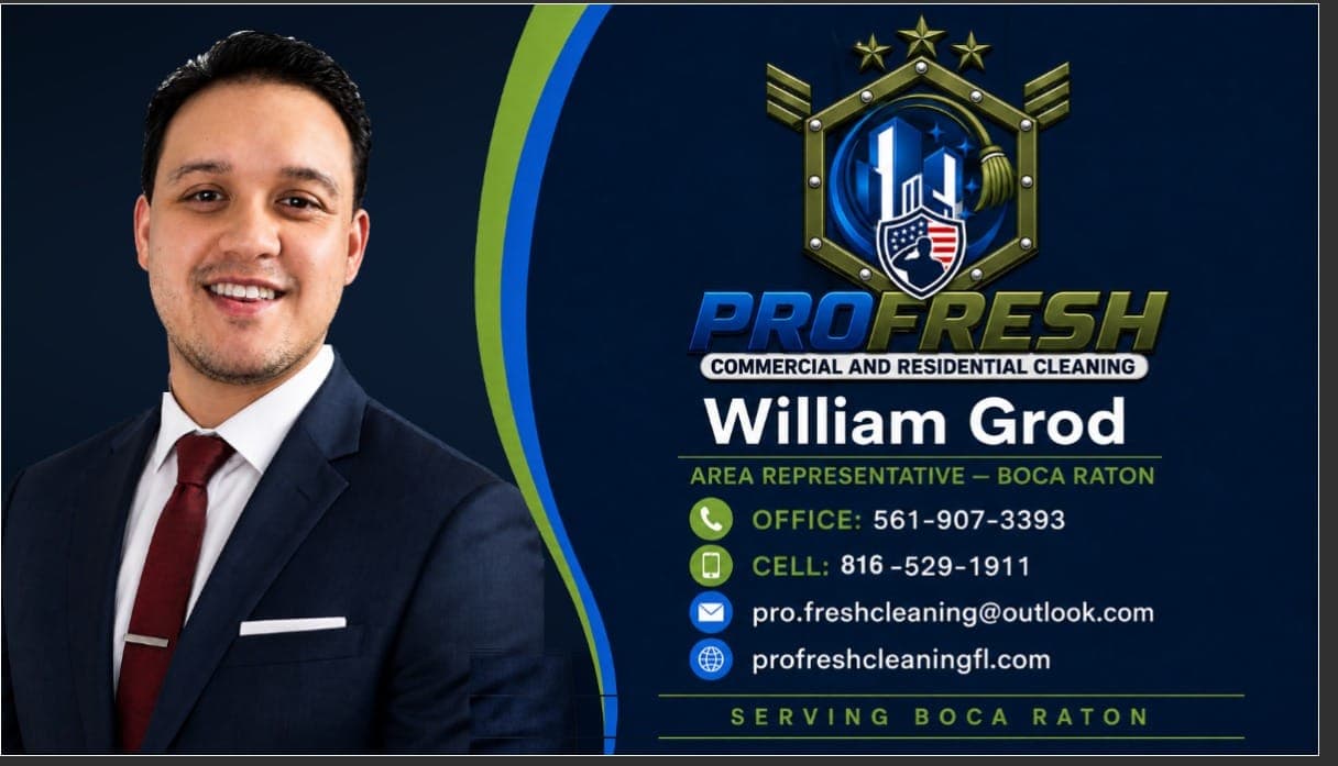 Business card of William Grod, Area Representative for Boca Raton